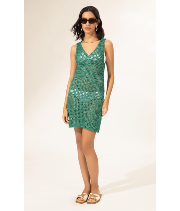 Vestido Decote v Tricot Burano Verde Escuro
