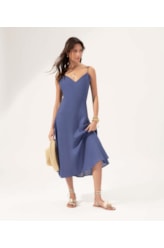 Vestido Evasê Linho Blend Azul Bic