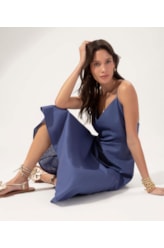 Vestido Evasê Linho Blend Azul Bic
