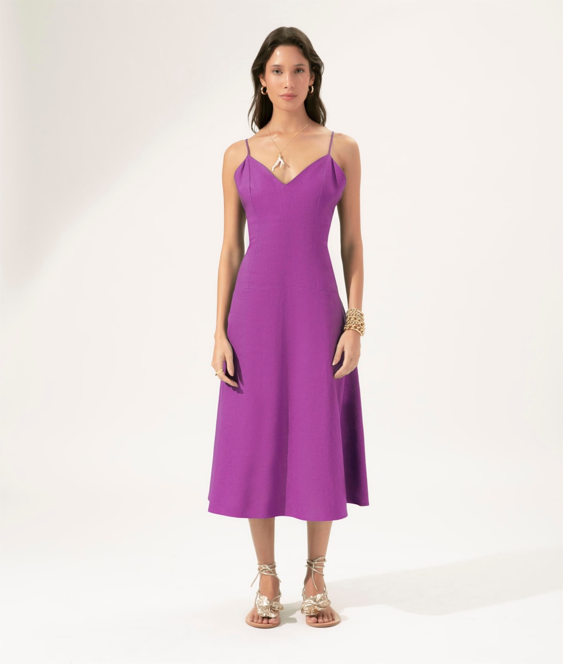 Vestido Evasê Linho Blend Magenta