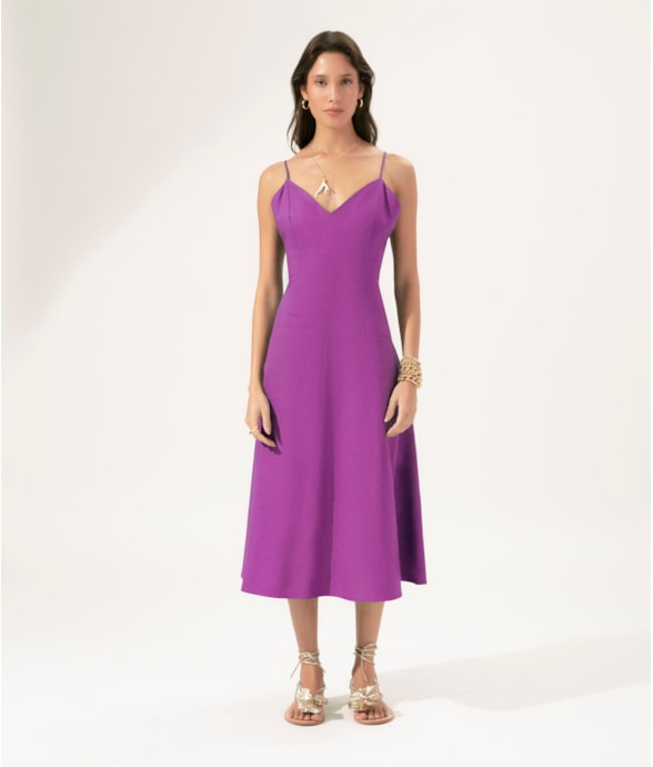 Vestido Evasê Linho Blend Magenta