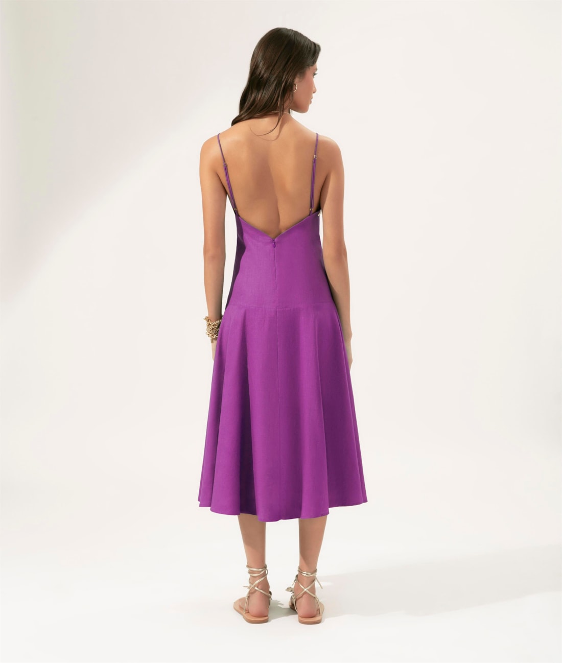 Vestido Evasê Linho Blend Magenta