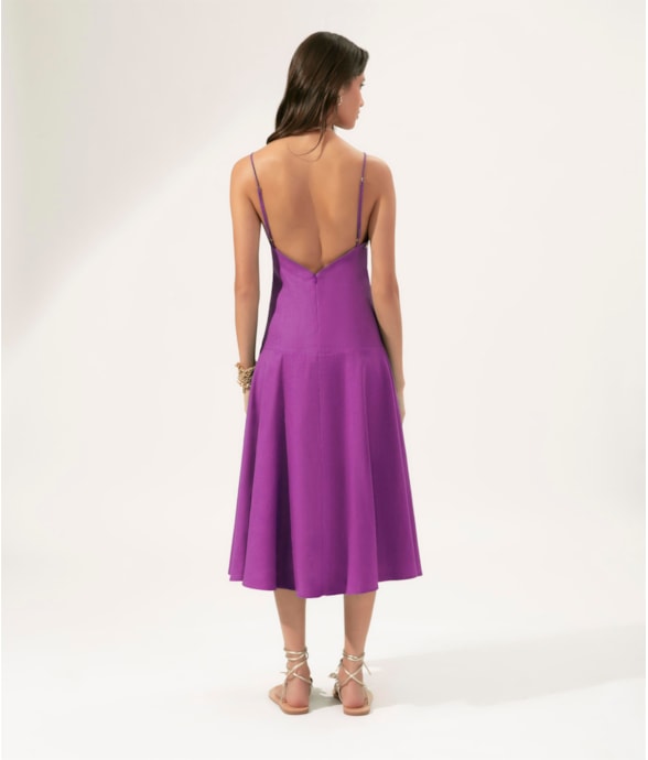 Vestido Evasê Linho Blend Magenta