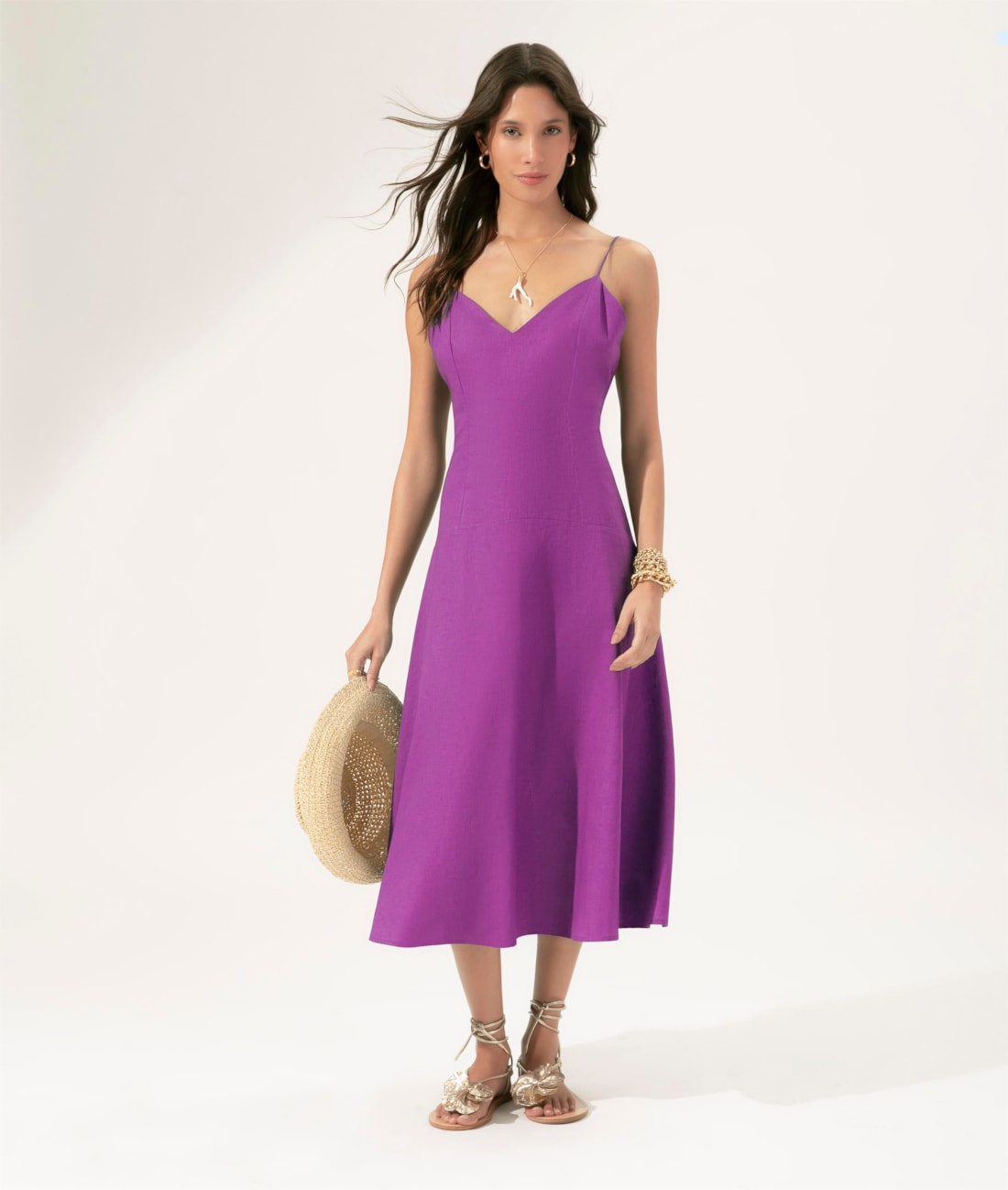 Vestido Evasê Linho Blend Magenta
