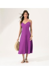 Vestido Evasê Linho Blend Magenta