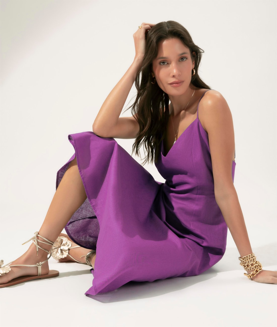 Vestido Evasê Linho Blend Magenta