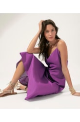 Vestido Evasê Linho Blend Magenta