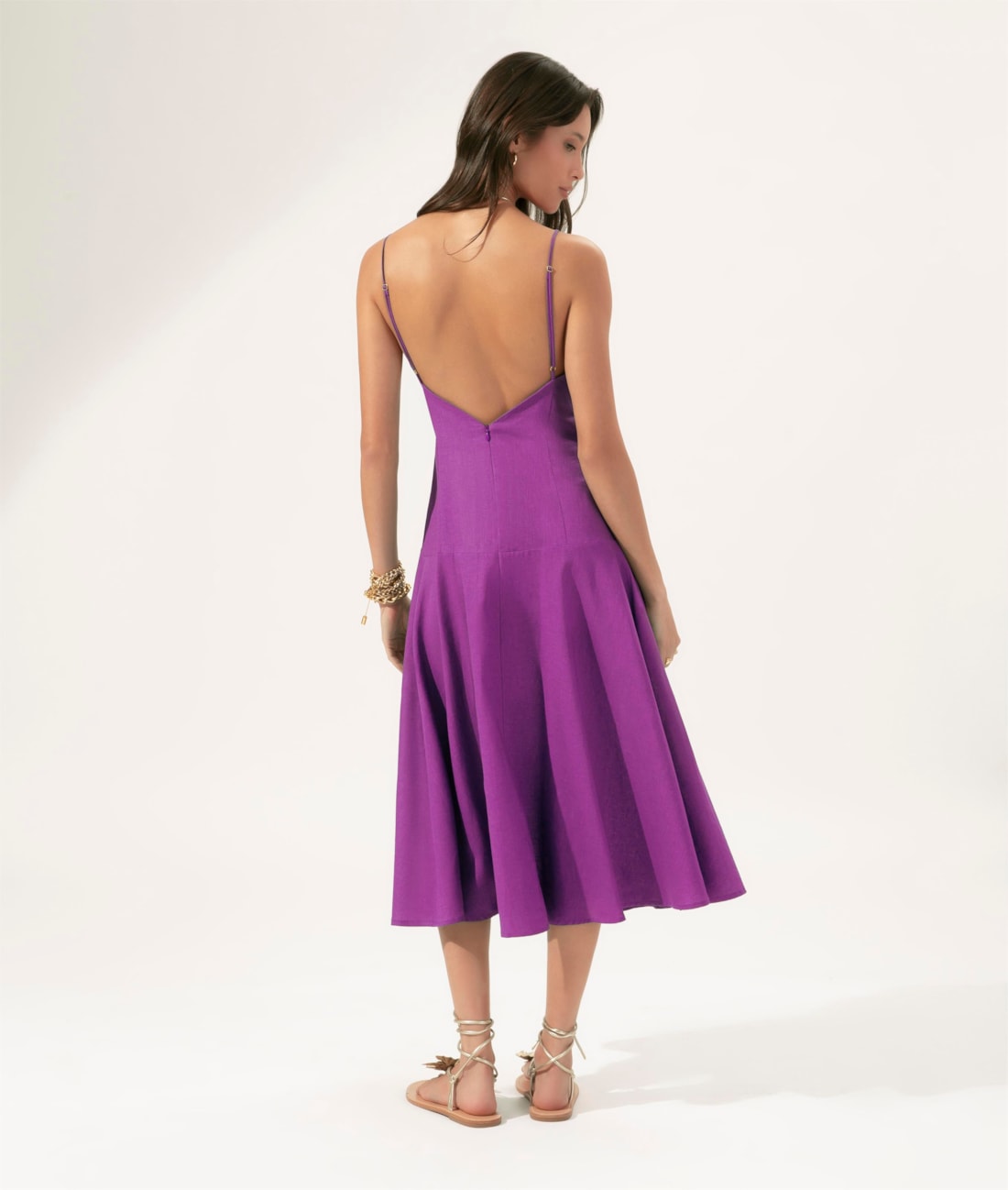 Vestido Evasê Linho Blend Magenta