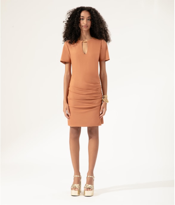 Vestido Franzido Lateral Jersey Caramelo