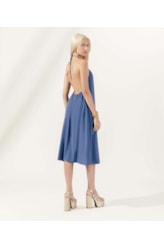 Vestido Frente Única Linen Blend Azul Seco