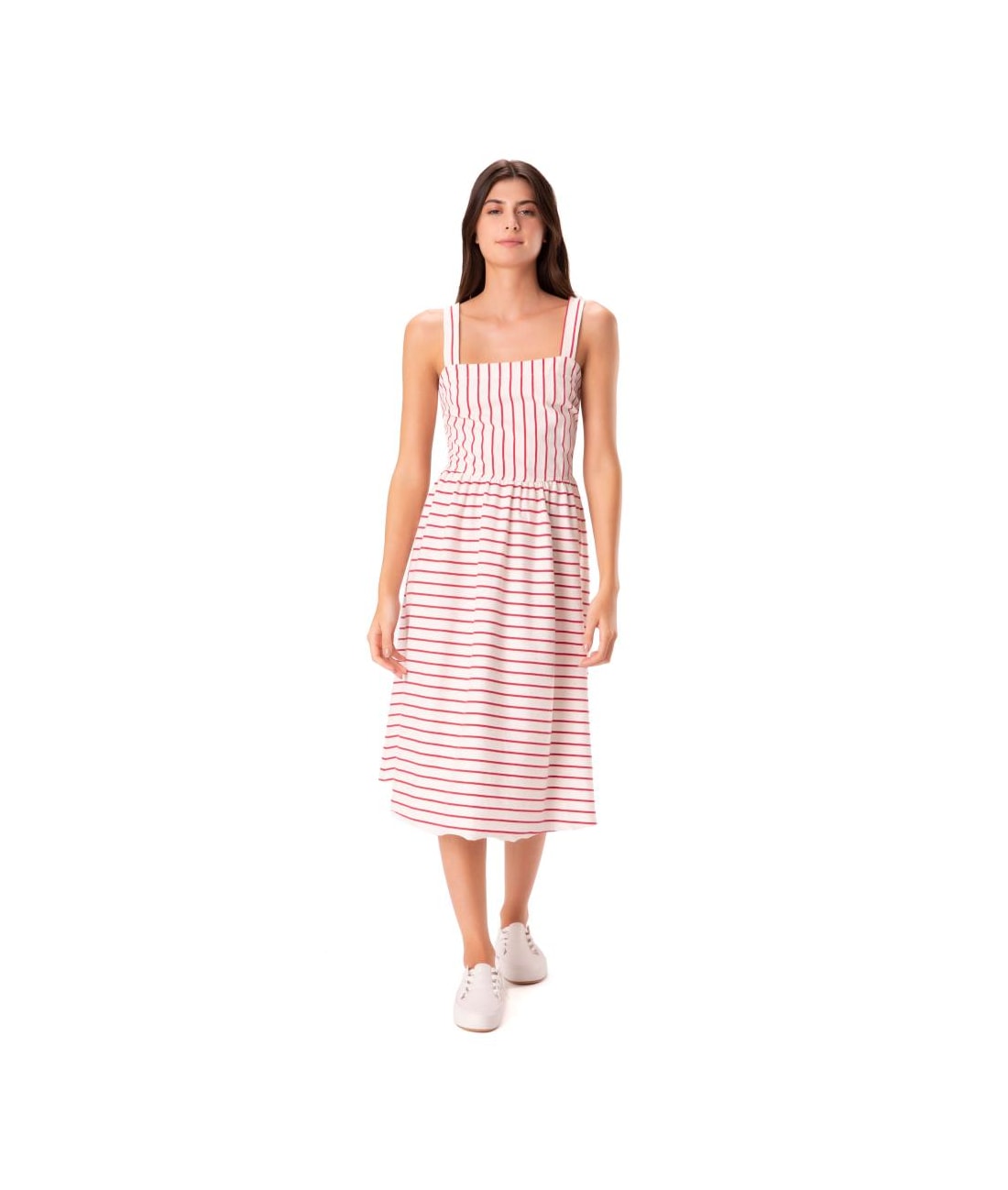 Vestido Holiday Moletinho Stripe Vermelho
