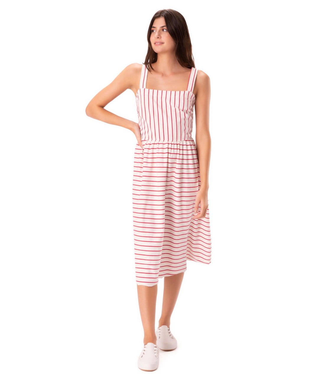 Vestido Holiday Moletinho Stripe Vermelho