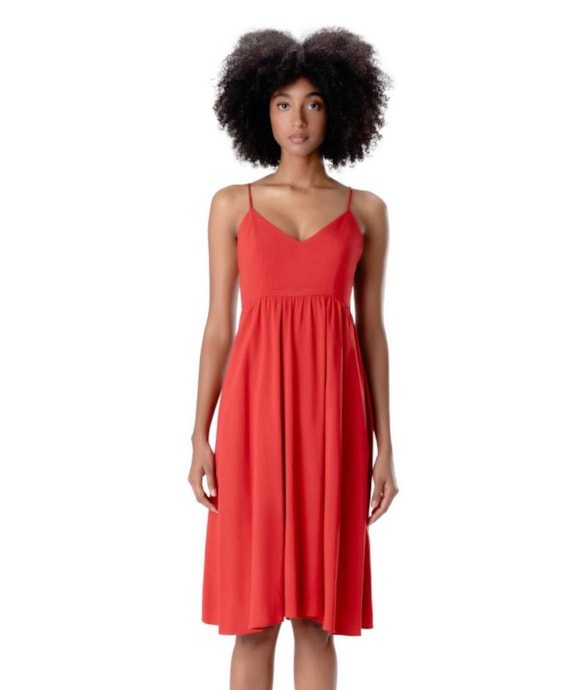 Vestido Linen Blend Vermelho