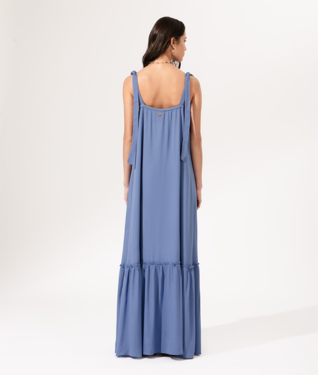 Vestido Longo Crepe Indiano Azul Claro