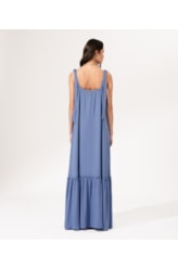 Vestido Longo Crepe Indiano Azul Claro