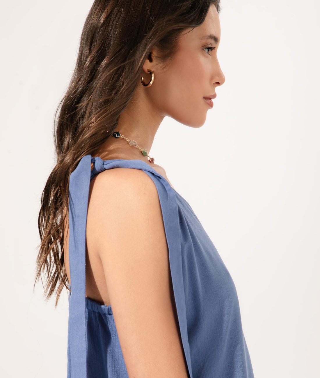 Vestido Longo Crepe Indiano Azul Claro