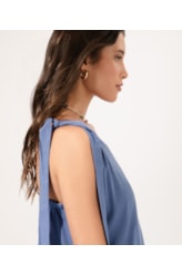 Vestido Longo Crepe Indiano Azul Claro