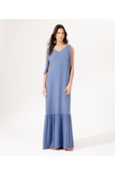 Vestido Longo Crepe Indiano Azul Claro
