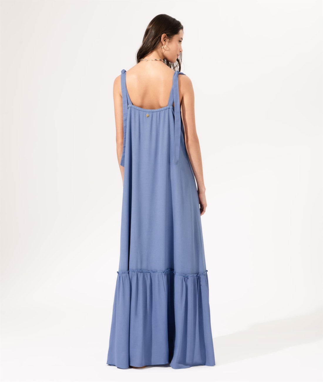Vestido Longo Crepe Indiano Azul Claro