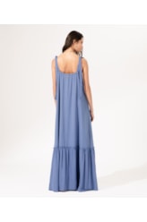 Vestido Longo Crepe Indiano Azul Claro