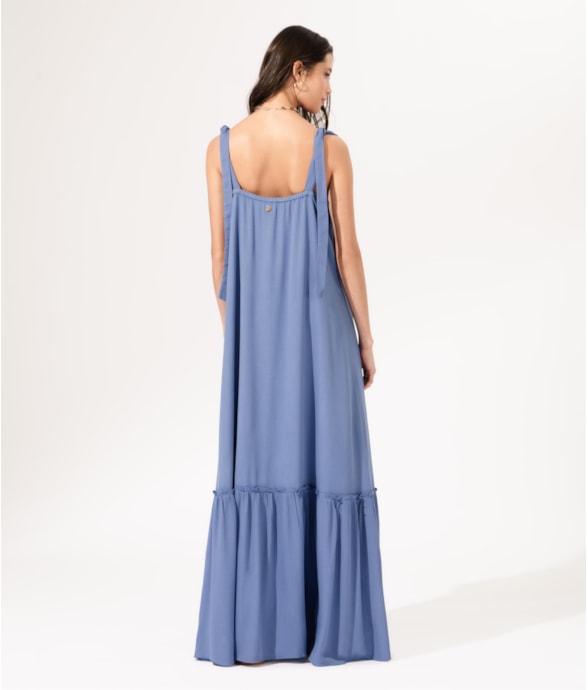 Vestido Longo Crepe Indiano Azul Claro