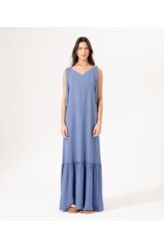 Vestido Longo Crepe Indiano Azul Claro