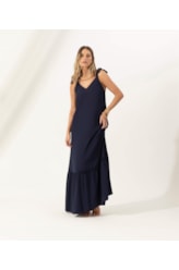 Vestido Longo Crepe Indiano Dark Navy