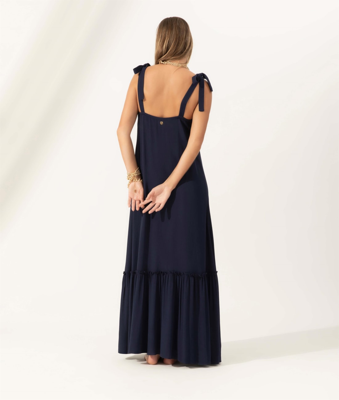 Vestido Longo Crepe Indiano Dark Navy