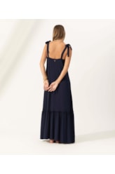 Vestido Longo Crepe Indiano Dark Navy