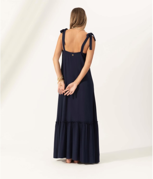 Vestido Longo Crepe Indiano Dark Navy