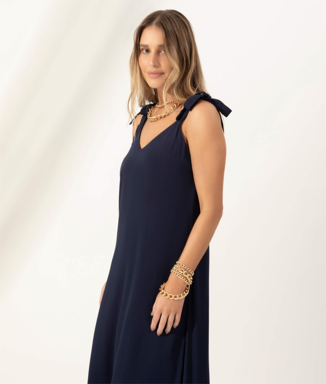 Vestido Longo Crepe Indiano Dark Navy