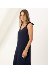 Vestido Longo Crepe Indiano Dark Navy