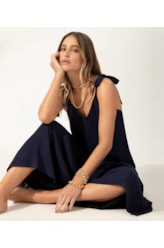 Vestido Longo Crepe Indiano Dark Navy