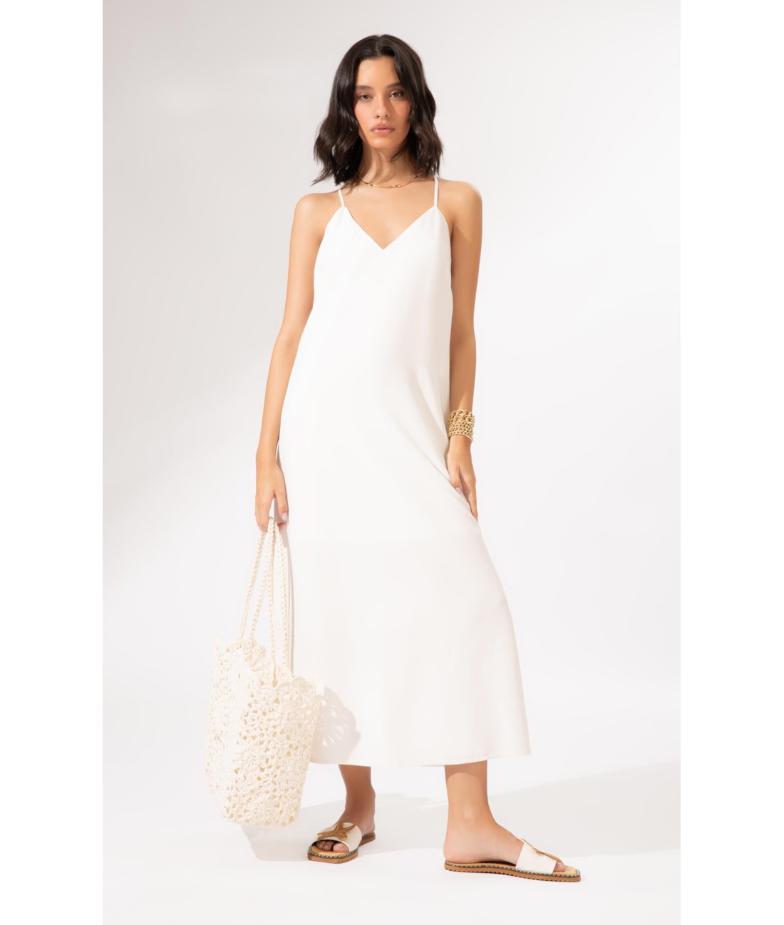 Vestido Longo Linho Blend Off White