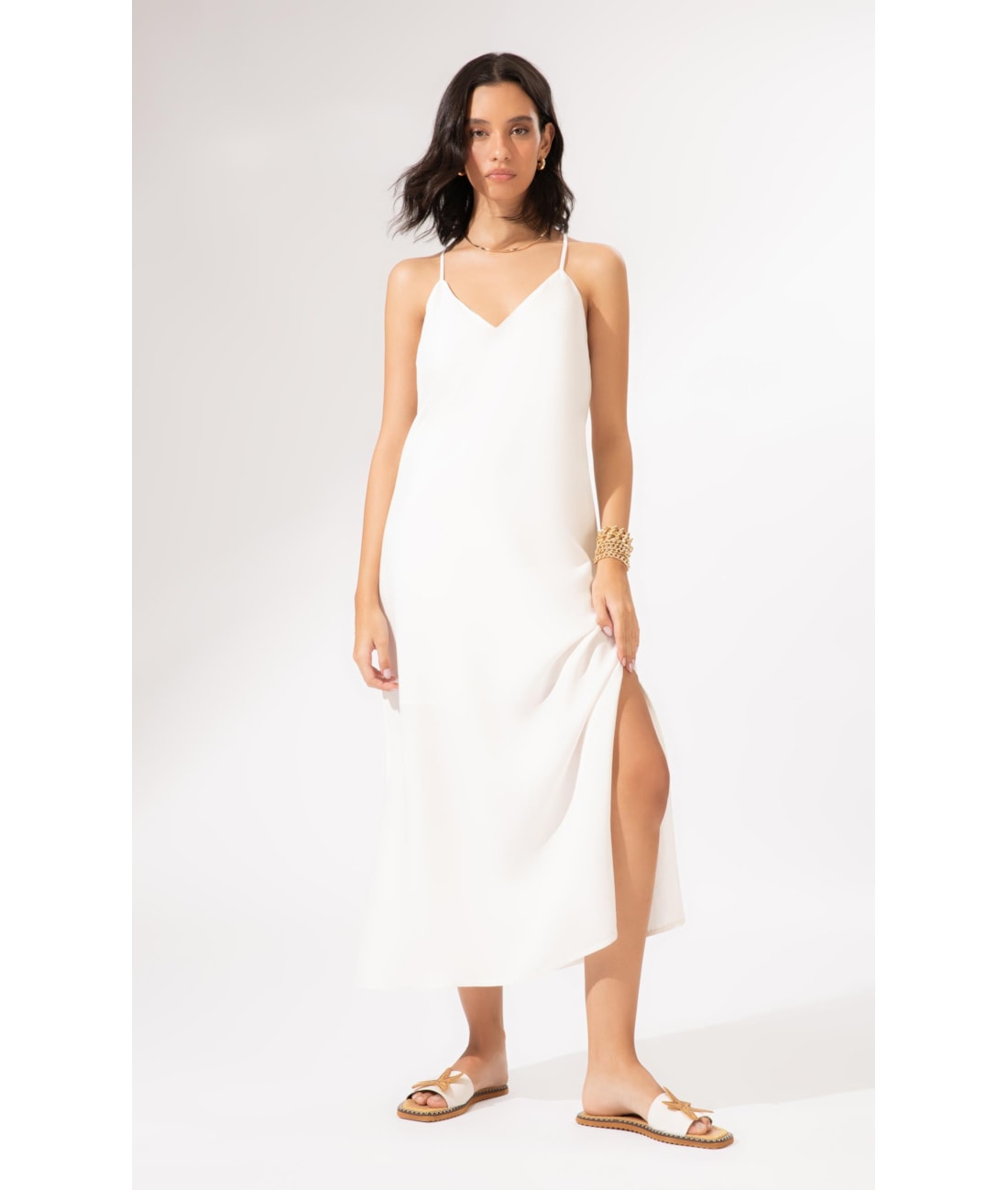 Vestido Longo Linho Blend Off White