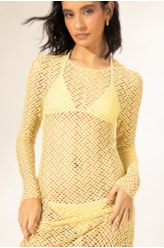 Vestido Longo Mesh Lurex Amarelo Claro