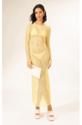 Vestido Longo Mesh Lurex Amarelo Claro