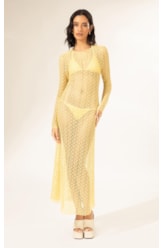 Vestido Longo Mesh Lurex Amarelo Claro