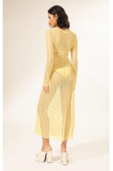 Vestido Longo Mesh Lurex Amarelo Claro