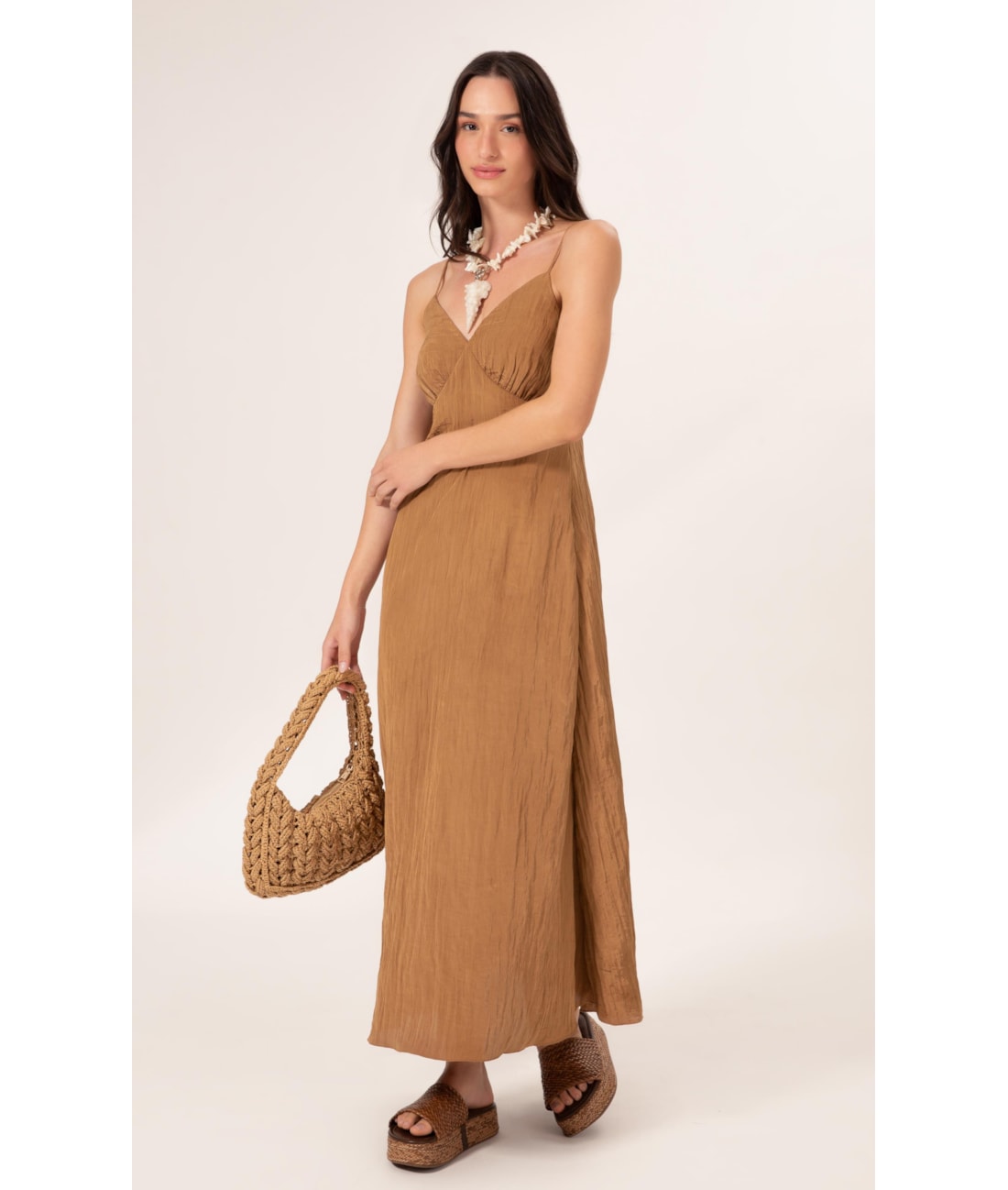 Vestido Longo Satin Waves Marrom