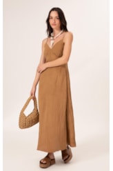 Vestido Longo Satin Waves Marrom