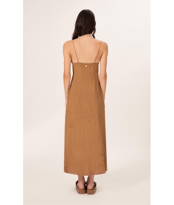 Vestido Longo Satin Waves Marrom