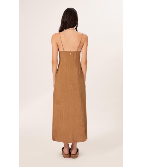 Vestido Longo Satin Waves Marrom