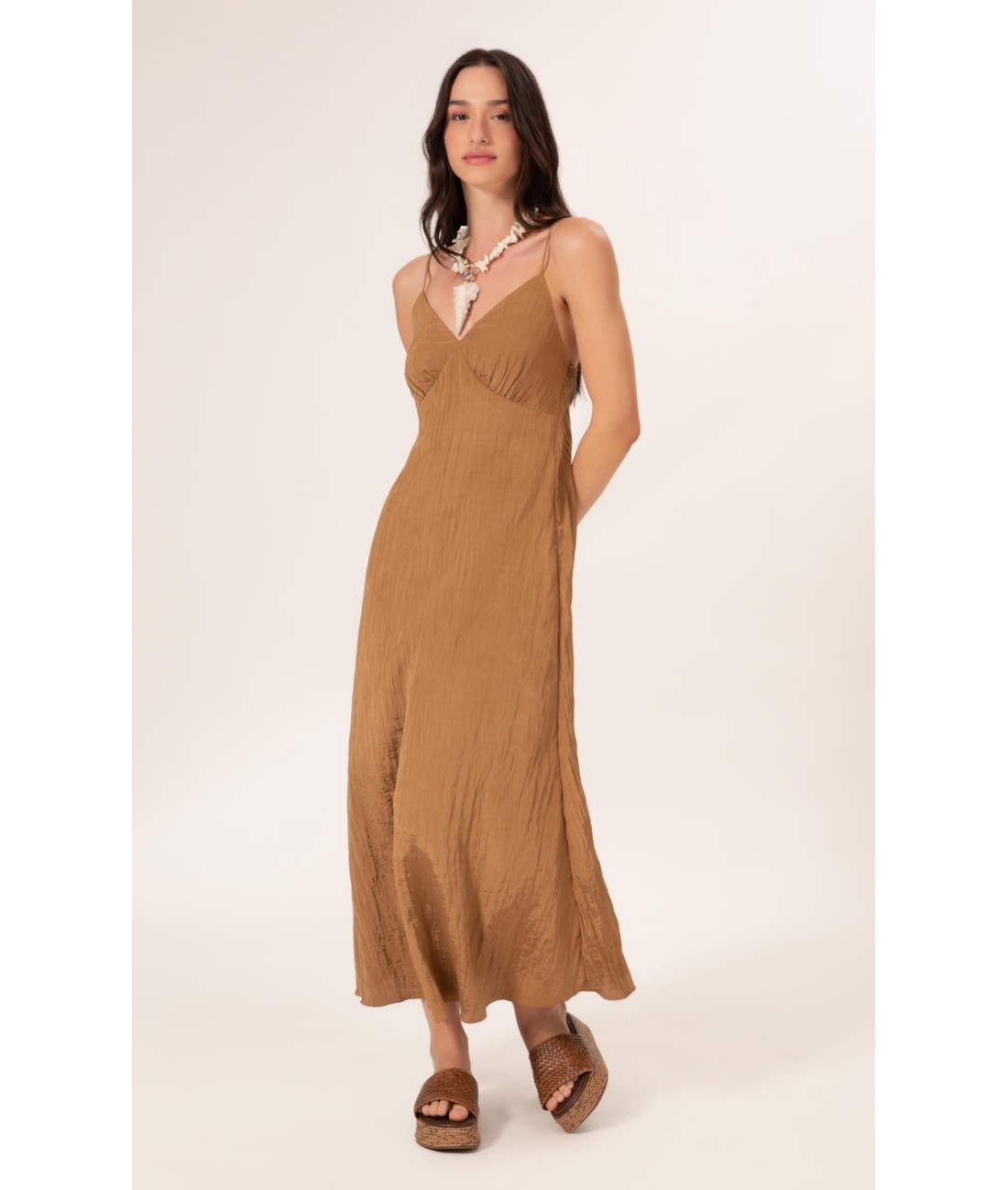Vestido Longo Satin Waves Marrom