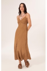 Vestido Longo Satin Waves Marrom