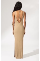 Vestido Longo Tricot Bel Air Dourado