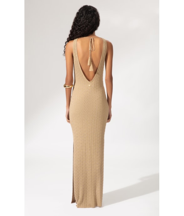 Vestido Longo Tricot Bel Air Dourado