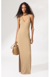 Vestido Longo Tricot Bel Air Dourado