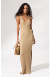 Vestido Longo Tricot Bel Air Dourado