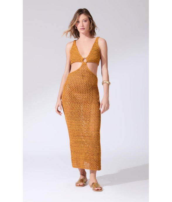 Vestido Longo Tricot Cali Mostarda